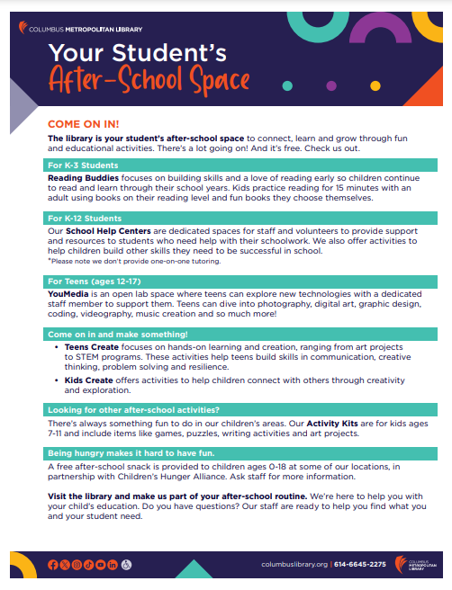 Link to download PDF of Columbus Metropolitan Library After-School Space Flier